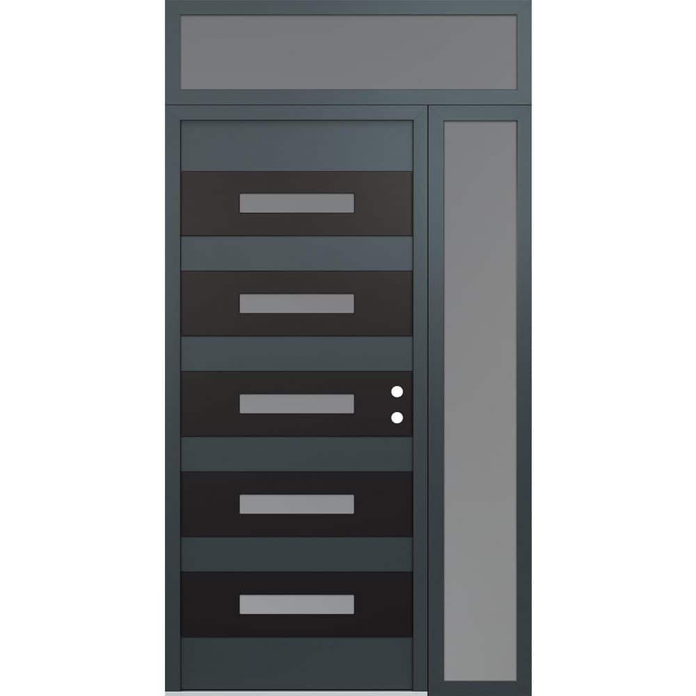 D9 48 in. x 96 in. Black P Left-Hand/Inswing Frosted Glass Anth/Anth Sidelite + Transom Steel Prehung Front Door price history on PriceWatchPro