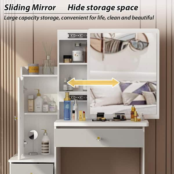 Makeup vanity online with sliding mirror