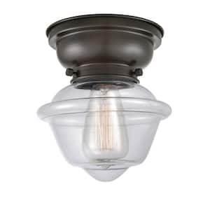 Oxford 7.5 in. 1-Light Oil Rubbed Bronze Flush Mount with Clear Glass Shade