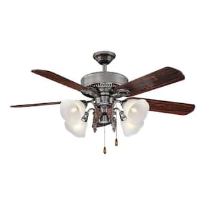 Crestfield 52 in. Indoor Pewter Downrod Mount Ceiling Fan with Pull Chain and Light Kit