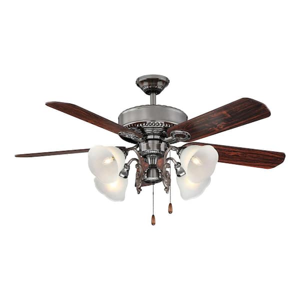 Parrot Uncle Crestfield 52 in. Indoor Pewter Downrod Mount Ceiling Fan with Pull Chain and Light Kit