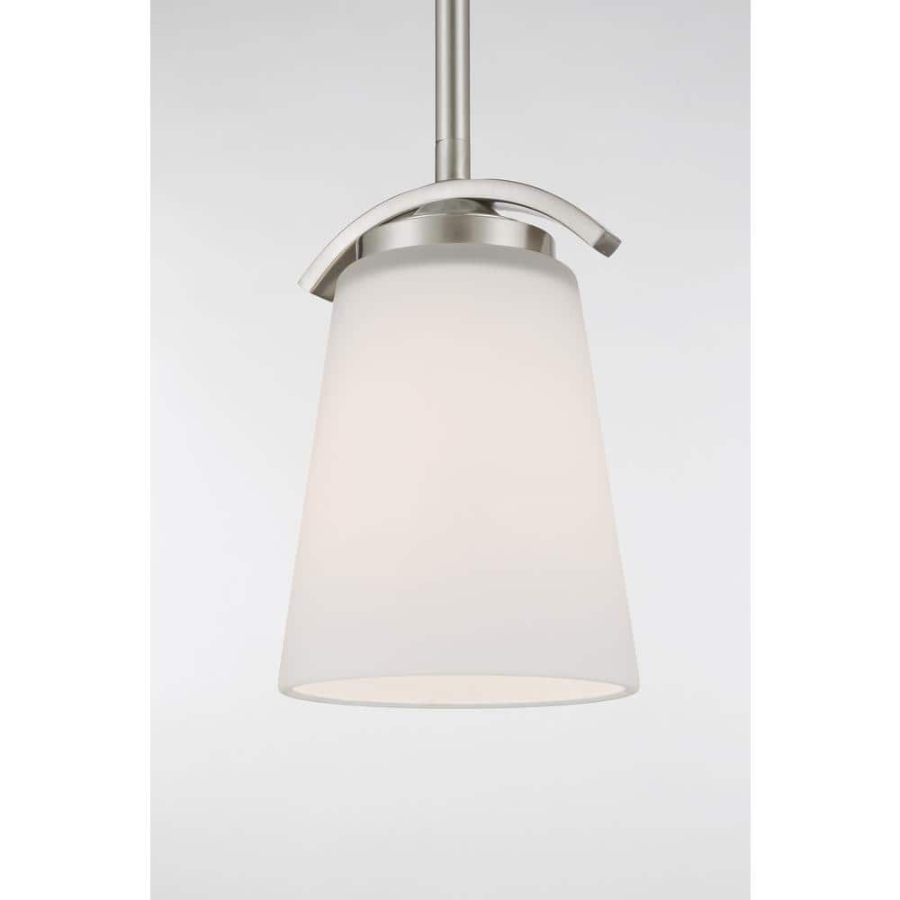Overland Park Brushed Nickel Mini Pendant with Etched White Glass