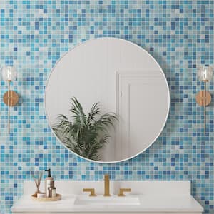 36 in. W x 36 in. H Round Aluminum Framed Wall-Mounted Bathroom Vanity Mirror in White