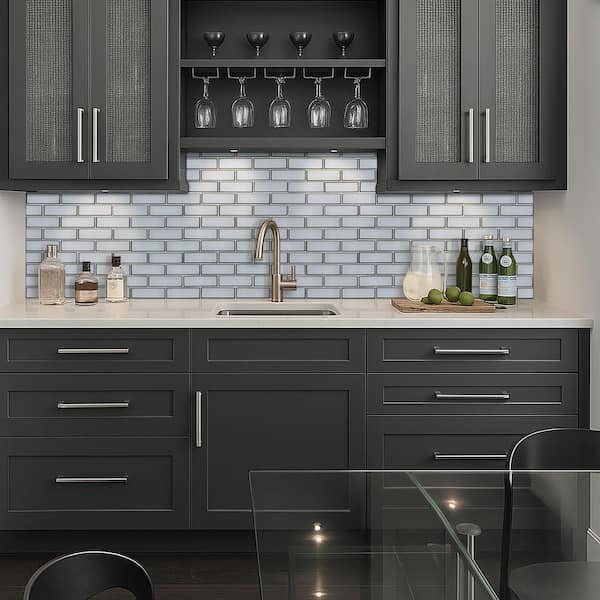 Ice Bevel Subway 12 in. x 12 in. Glossy Glass Mesh-Mounted Mosaic Wall Tile (0.96 sq. ft./Each)