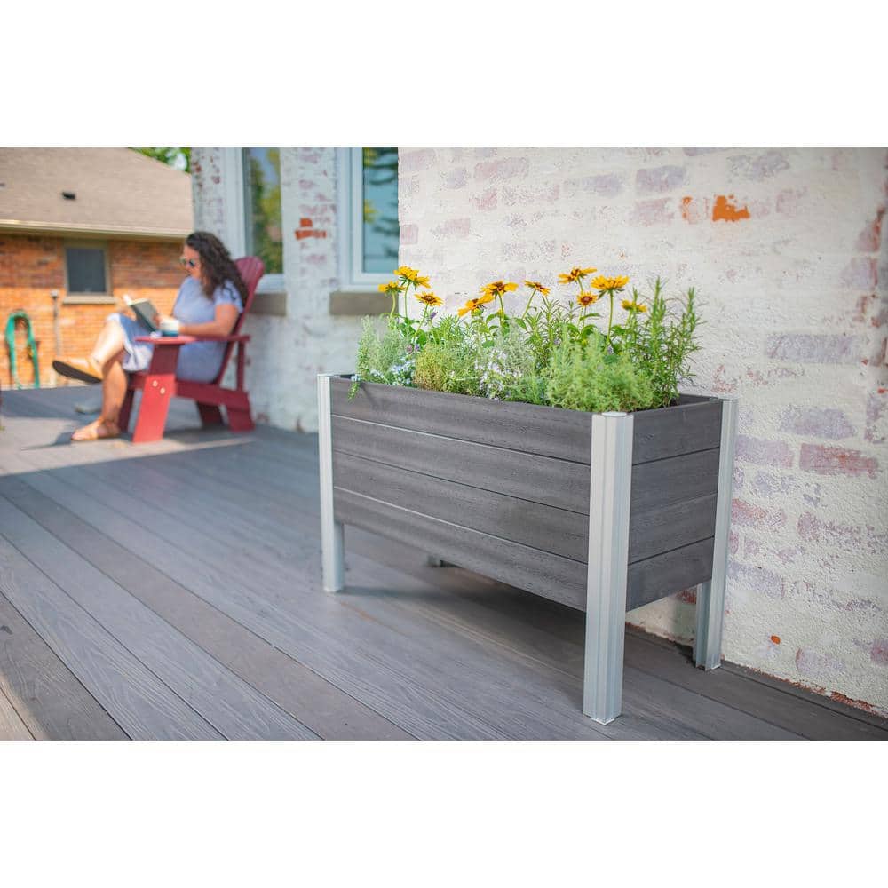 Slate Gray Vinyl Elevated Outdoor Garden Planter