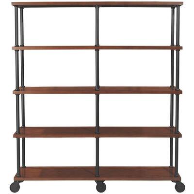 72 in. Black/Brown Metal 4-shelf Etagere Bookcase with Open Back