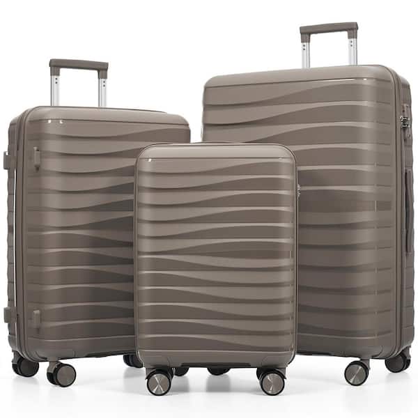 Merax 3-Piece Light Brown PP Hardshell Spinner Luggage Set with
