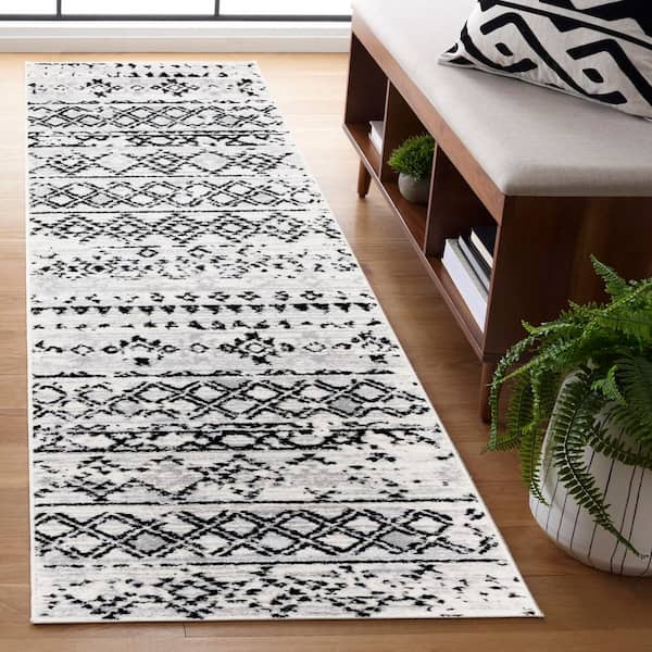 Tulum 2 ft. x 8 ft. Ivory Gray/Charcoal Geometric Striped Runner Rug