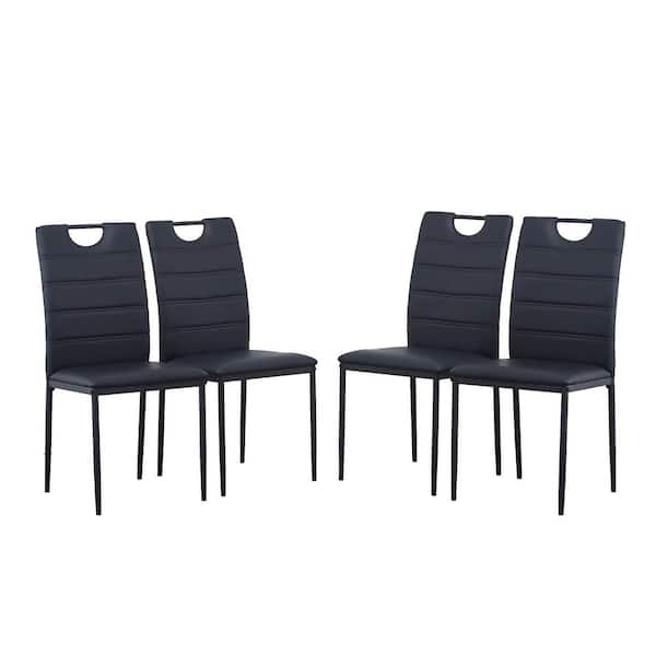 Unbranded Black PU Leather Dining Chair with Painted Metal Legs (Set of 4)