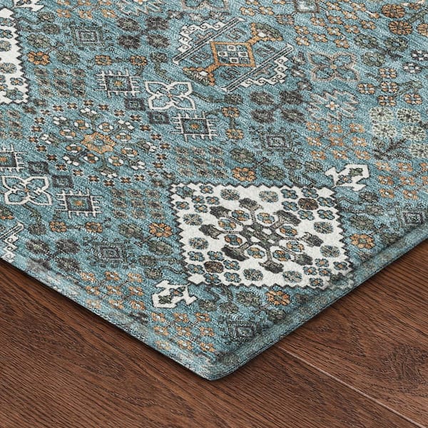 Mayfield Premium Machine Washable Abstract AMF2477 Teal 9 ft. x 12 ft. Area Rug