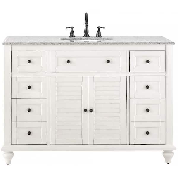 Hamilton 49 in. W x 22 in. D x 35 in. H Single Sink Freestanding Bath Vanity in Ivory with Gray Granite Top