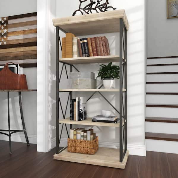 Litton Lane 60 in. Brown Wood Industrial 4 -Shelf Accent Bookcase