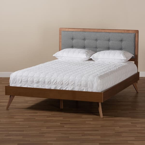 Baxton Studio Ines Dark Gray and Walnut Queen Platform Bed 156