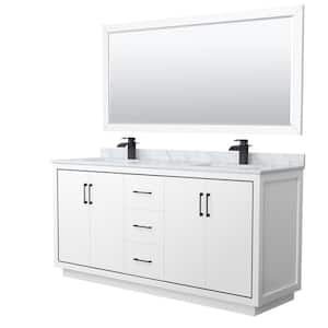 Icon 72 in. W x 22 in. D x 35 in. H Double Bath Vanity in White with White Carrara Marble Top and 70" Mirror