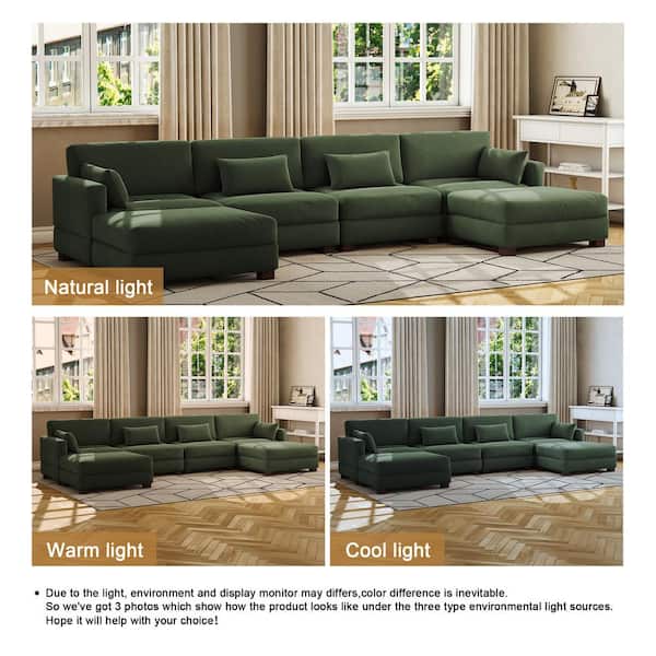 ゆゆ Uixe 160 in. Square Arm 6-piece Corduroy Upholstered U-Shaped