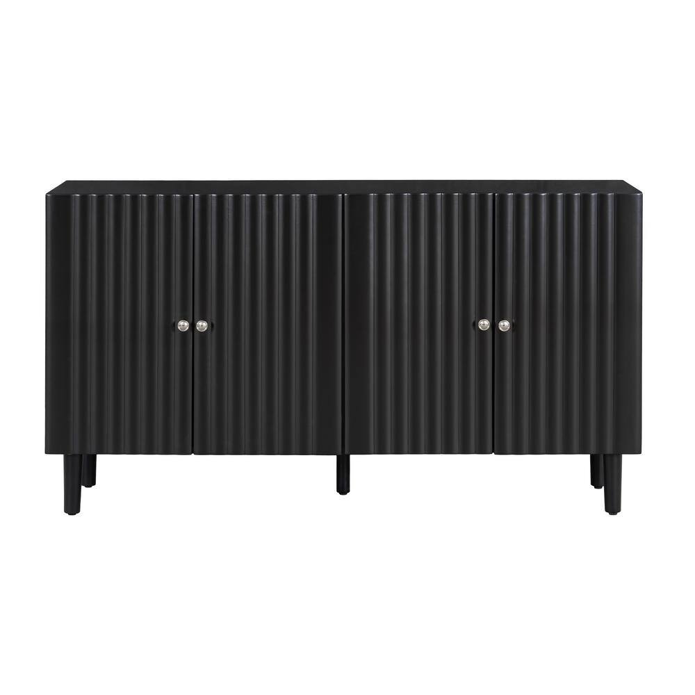 58.1 in. W x 16.6 in. D x 32.1 in. H Black Linen Cabinet with Wavy Pattern 