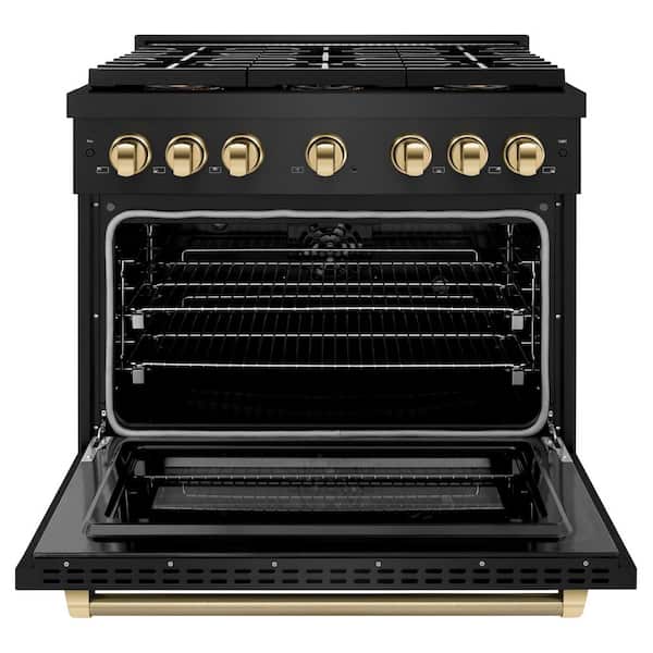 Autograph Edition 36 in. Black Stainless Paramount Dual Fuel Range with 6 Burner DuoPro Cooktop and Gold Helix Handle