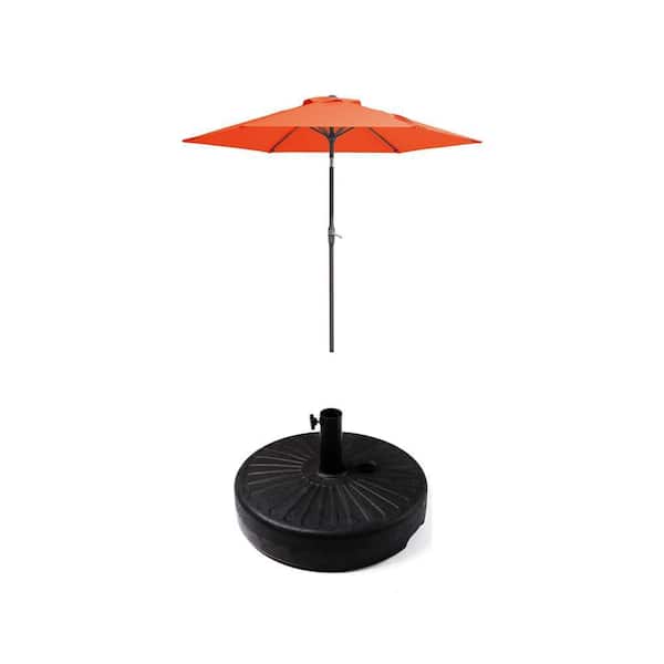 7.  5 ft. Steel Outdoor Patio Umbrella with Tilt Crank in Pumpkin and 50 lbs. Resin Umbrella Base in Black