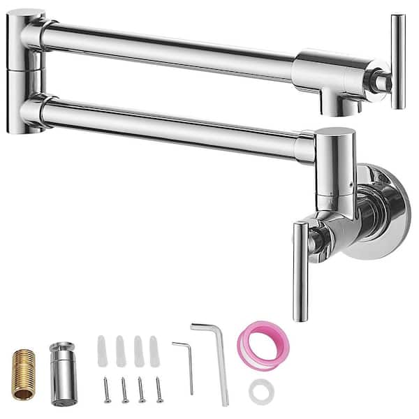 VEVOR Pot Filler Faucet 24.4 in. Wall Mount Pot Filler in Stainless steel Folding Restaurant Sink Faucet, Silver