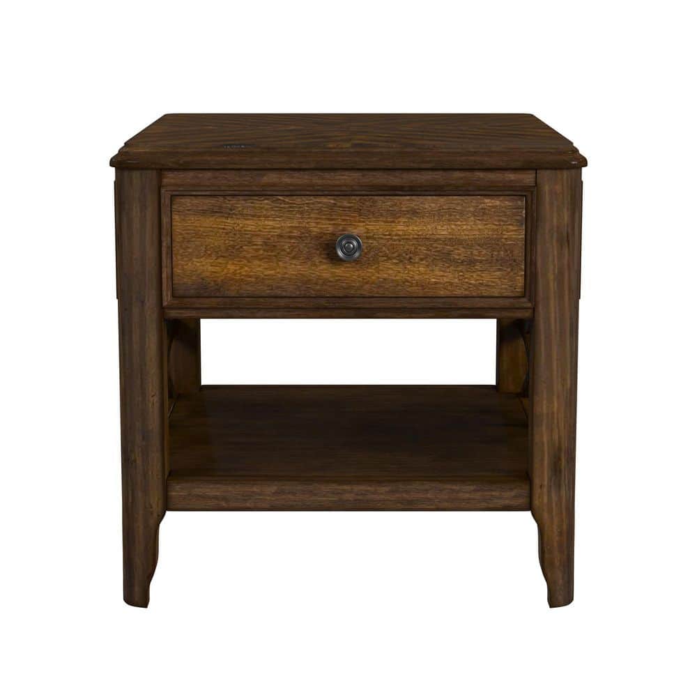 Stark 24 in. Cherry Rectangle Wood End Table with Spacious Drawer - thumbnail 2