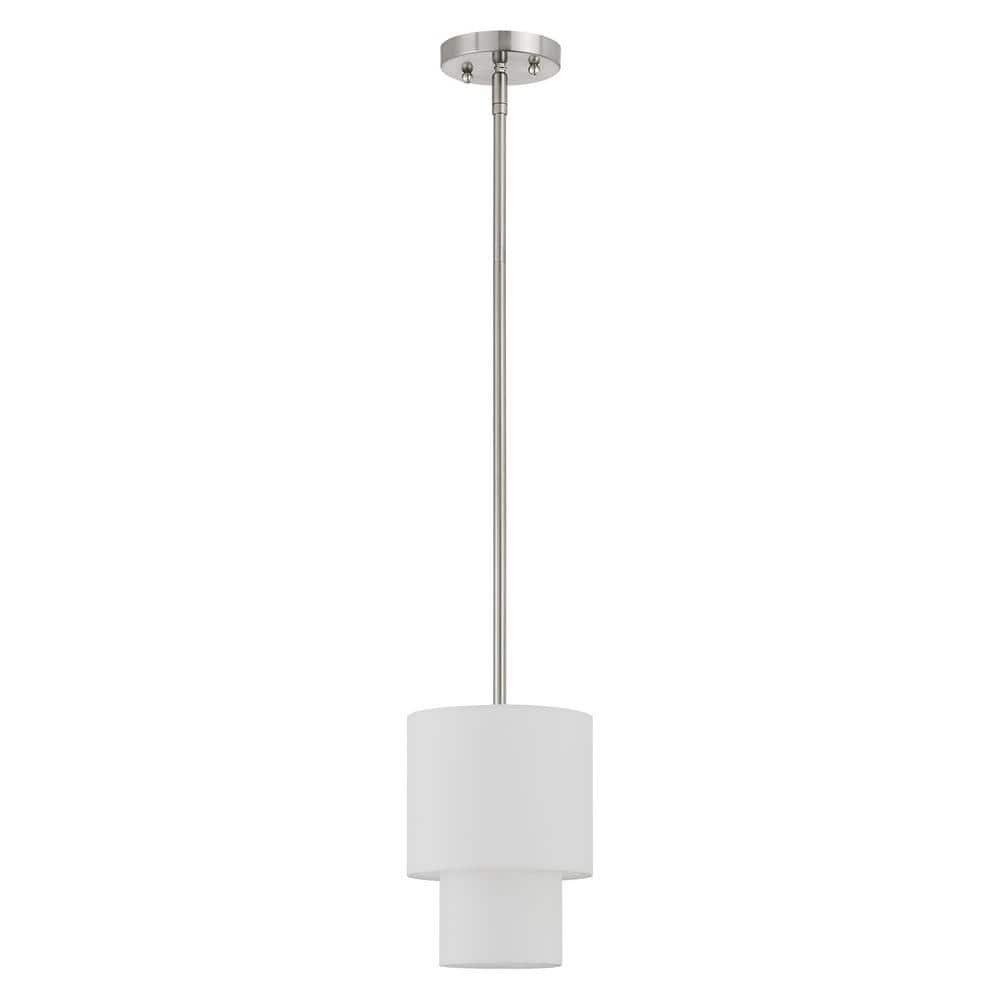 Brushed Nickel Mini Pendant with Off-White Fabric Shade