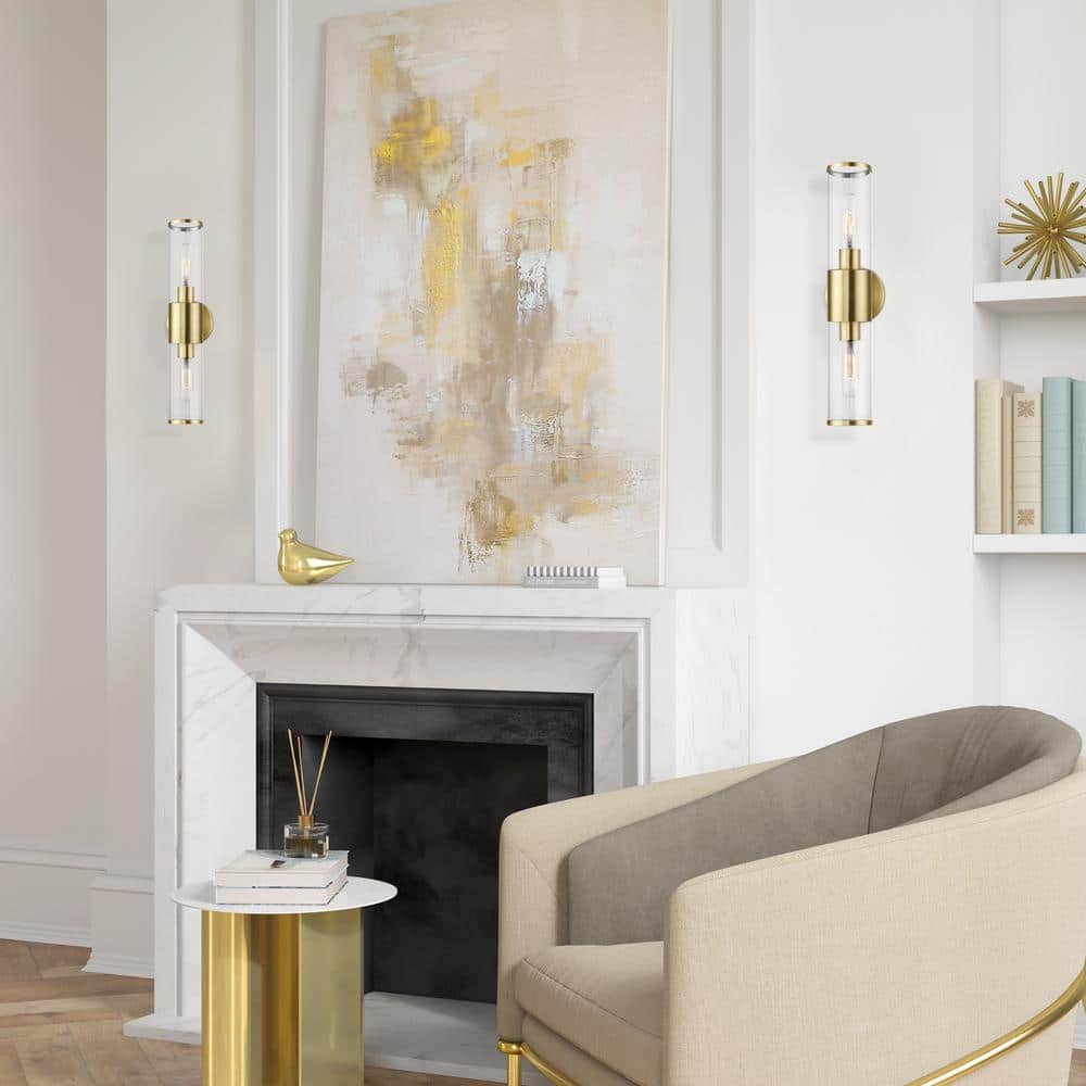 Antique Brass Dual Cylinder Vanity Sconce with Dimmable Lighting