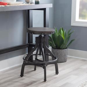 Harlan 24.25 in. Seat Height Gray Backless Metal frame Adjustable Stool with Wood Round Seat 1 Stool