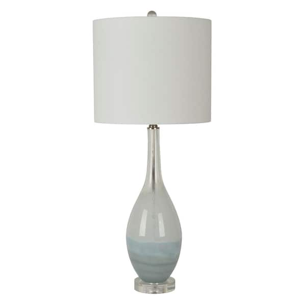 DSI 33 in. Light Blue and White Swirled Art Glass Table Lamp with White ...