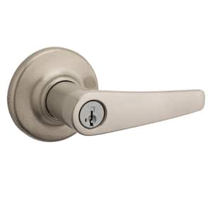 Delta Satin Nickel Keyed Entry Door Handle featuring SmartKey Security and Microban Technology