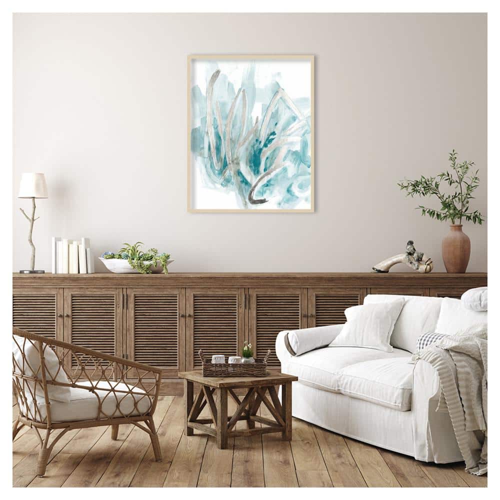 Embellished Aquatic Energy II Teal and Beige Abstract Framed Wall Art