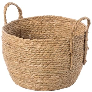 Decorative Round Large Wicker Woven Rope Storage Blanket Basket with Braided Handles