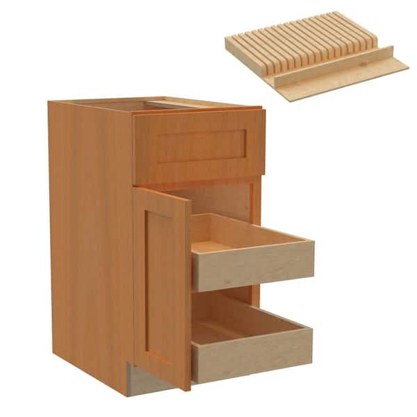 Home Decorators Collection Newport 18 in. W x 24 in. D x 34.5 in. H Assembled Plywood Base Kitchen Cabinet in Cinnamon with 2ROT Knife Block LH