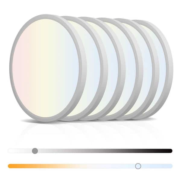 12 in. 24-Watt Dimmable LED White Modern Flush Mount Ultra-Slim Ceiling Light Fixture with 5 CCCT Selectable (6-Pack)