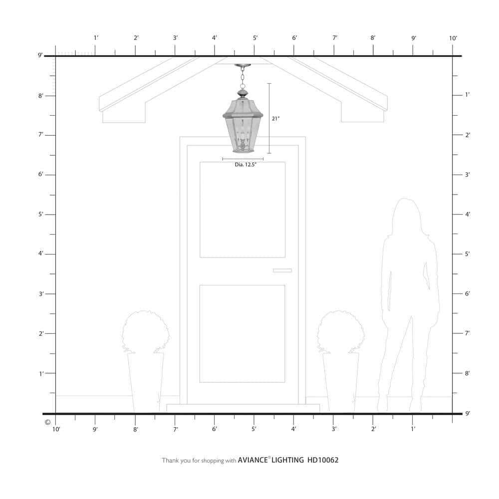 Georgetown Classic Black Brass 3-Light Outdoor Pendant with Clear Beveled Glass