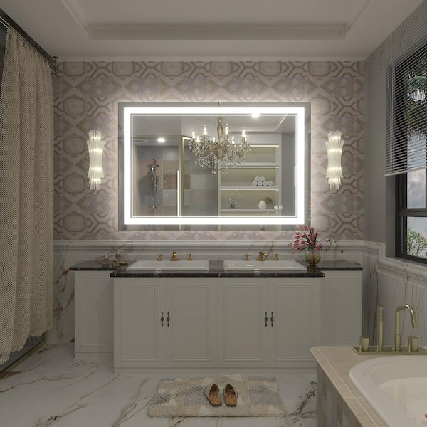 48 in. W x 32 in. H Rectangular Frameless UL Certified Front and Back LED Anti-Fog Tempered Wall Bathroom Vanity Mirror