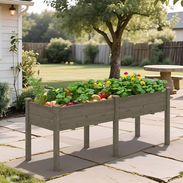 72 in. L x 23 in. W x 30 in. H Wood Raised Garden Bed Elevated Planter Box with 2-Planting Areas, Brown
