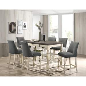 Besta 7-Piece Ivory and Dark Gray Counter Height Table Set