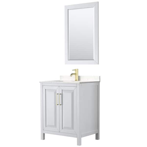 Wyndham Collection Daria 30 in. W x 22 in. D x 35.75 in. H Single Sink Bath Vanity in White w/ Carrara Cultured Marble Top & 24 in. Mirror