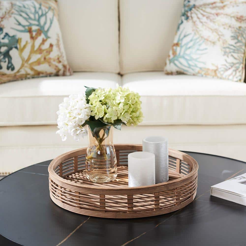Brown Slats Round Bamboo Decorative Tray