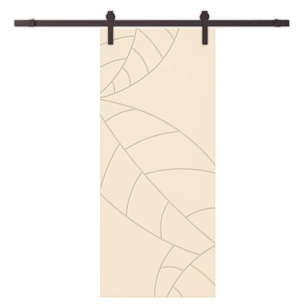 CALHOME 30 in. x 96 in. Beige Stained Composite MDF Paneled Interior Sliding Barn Door with Hardware Kit