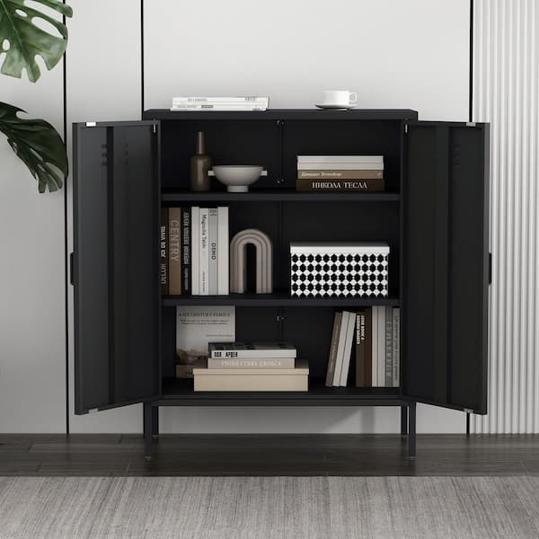 Manhattan Comfort Naomi Black 40 in. H Modern Accent Cabinet with