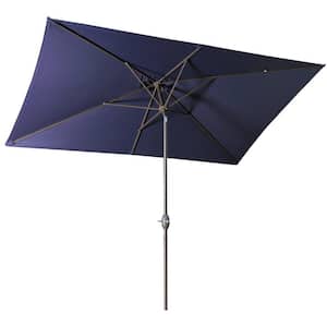 10 ft. x 6.5 ft. Aluminum Rectangle Market Outdoor with Push Button Tilt and Crank Patio Umbrella in Navy Blue