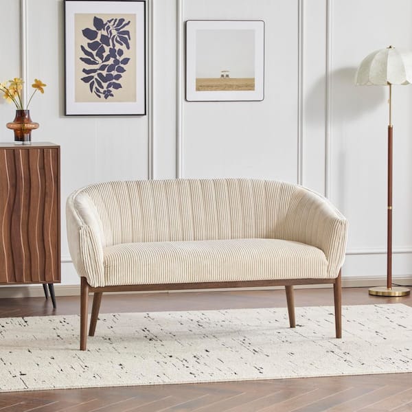 Galena Modern 55 in. Corduroy Fabric Upholstered 2-Seat Loveseat Sofa, Solid Wood, Beige Pluse Walnut