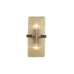 Aenon 2-Light Wall Sconce in Brushed Champagne Bronze with Hammered Water Glass