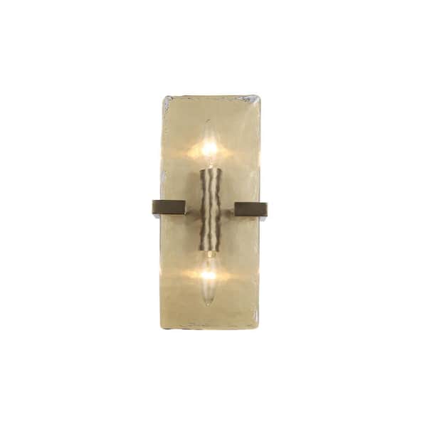 Golden Lighting Aenon 2-Light Wall Sconce in Brushed Champagne Bronze with Hammered Water Glass