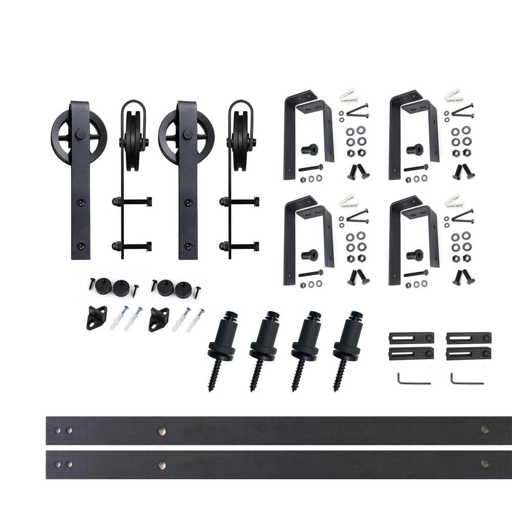 5 ft./60 in. Black Rustic Double Track Bypass U-Shape Sliding Barn Door Hardware Kit - Spoke Wheel Design Roller price history on PriceWatchPro