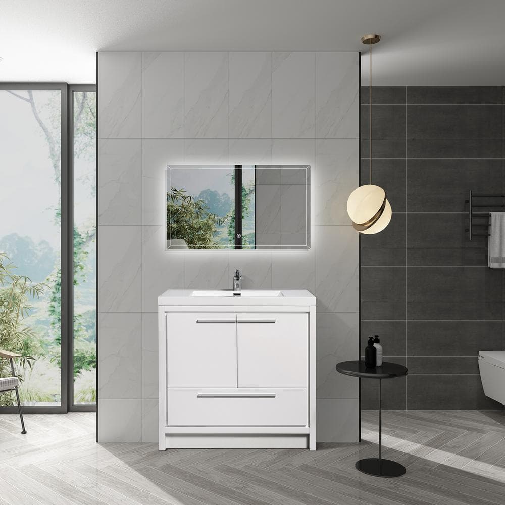 36 in. W x 19 in. D x 34 in. H Freestanding Bathroom Vanity in Hight White 