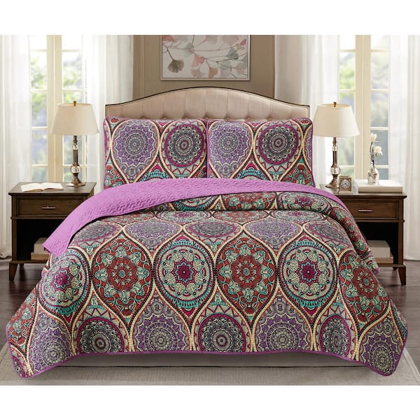 Tamara 3-Piece Purple Microfiber King Quilt Set
