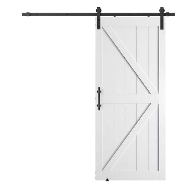 GOLDENPOLEY 26 in. x 84 in. Paneled K-Bar White PVC Finished Solid Core MDF Sliding Barn Door with Hardware Kit