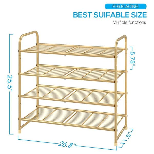 LANGRIA 4-Tier Tilted Metal Utility Shoe Rack With Wire Mesh Shelves-  Copper Finish - Bed Bath & Beyond - 22813932